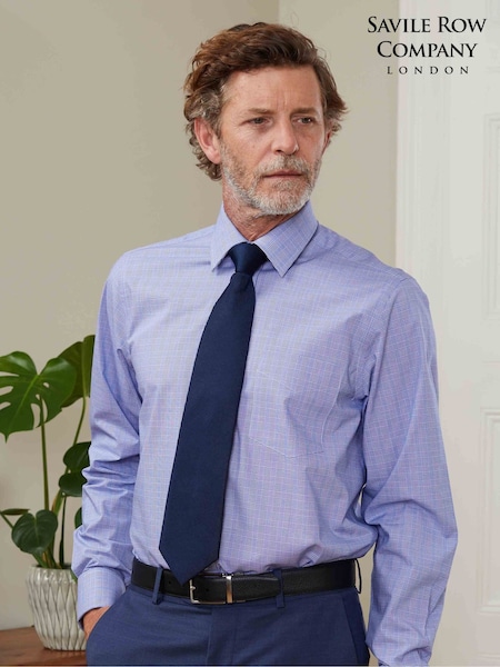 The Savile Row Company Classic Fit Blue PoW Check Formal 100% Cotton Shirt (AM4774) | €79