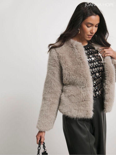 Joanna Hope Grey Cropped Faux Fur Jacket (AM4775) | €131
