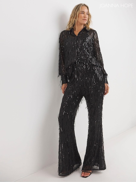 Joanna Hope Sequin Tassel Black Flared Trousers (AM4776) | €95
