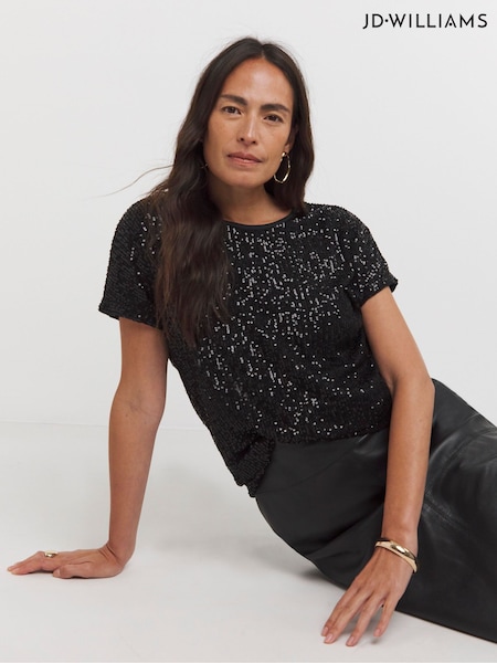 JD Williams Black Sequin Longline Top (AM4782) | €42