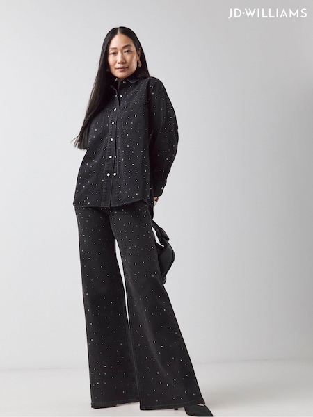 JD Williams Black Embellished Wide Leg Jeans (AM4794) | €64