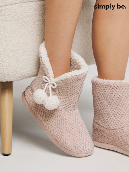 Simply Be Pink Bootie Slippers In Extra Wide Fit (AM4796) | AED58