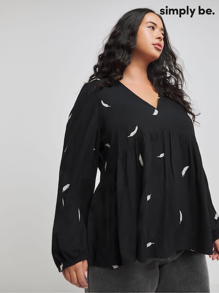 Simply Be 100% Cotton Embroidered V-Neck Puff Sleeve Blouse (AM4799) | ‏171‏₪