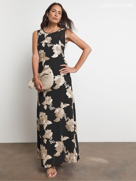 Joanna Hope Magisculpt Textured Mesh Column Black Dress (AM4802) | 708 LEI