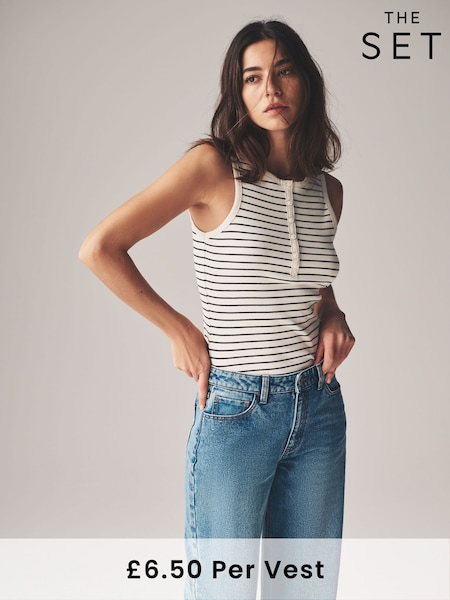 The Set Pink/Black/Cream/Stripe Ribbed Henley Vests 4 Pack (AM4815) | €40
