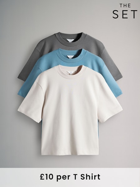 Blue/CharcoalGrey/Grey Marl - The Set 3 Pack Soft Terry Relaxed 100% Cotton T-Shirts (AM4820) | 42 €