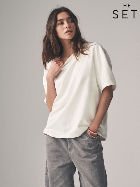 The Set Black/White/Nude 3 Pack Soft Terry Relaxed 100% Cotton T-Shirts (AM4821) | R$ 295