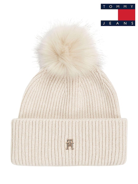 Tommy Hilfiger White Pom Pom Beanie With Cashmere (AM4846) | €92