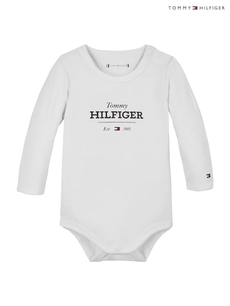 Tommy Hilfiger White Logo Long Sleeve Bodysuit (AM4851) | CA$74