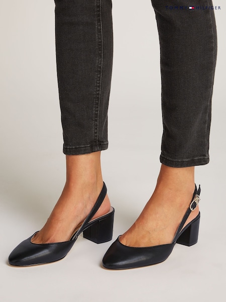 Tommy Hilfiger Black Smooth Leather Slingback Pumps (AM4853) | €158