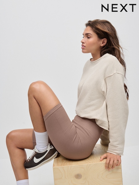 Neutro - High Waist Ribbed Cycling Shorts (AM4897) | R$ 140