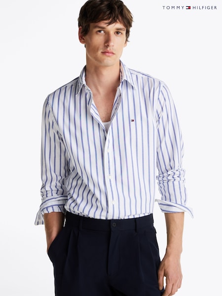 Tommy Hilfiger Blue Regular Fit Flex 100% Cotton Poplin Nautical Stripe Shirt (AM4946) | R$ 840