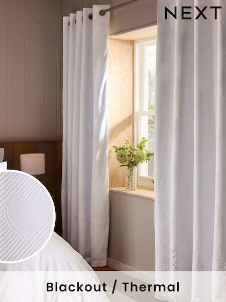 White Heart Textured Blackout/Thermal Eyelet Curtains (AM5020) | AED231 - AED578