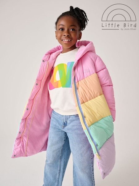 Little Bird by Jools Oliver Multi Shower Resistant Pastel Rainbow Longline Padded Coat (AM5029) | AED361 - AED384