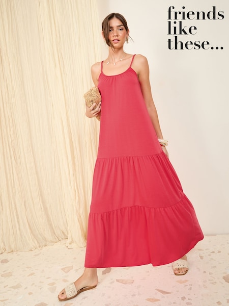 Friends Like These Coral Pink Plaited Strappy Maxi Sun Dress (AM5052) | R$ 315