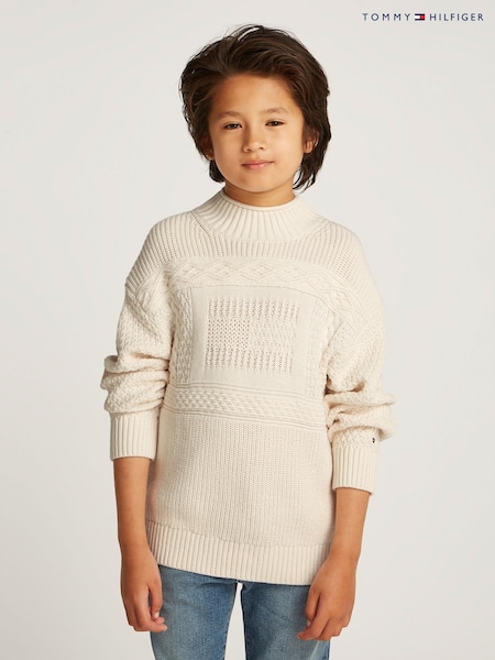 Tommy Hilfiger Flag Cable Turtleneck 100% Cotton Jumper (AM5071) | 484 LEI