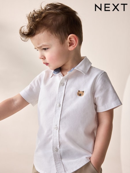 White Bear Embroidery Short Sleeve Oxford Shirt (3mths-7yrs) (AM5096) | R$ 90 - R$ 110