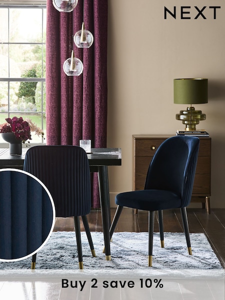 Set of 2 Soft Velvet Navy Blue Valencia Upholstered Dining Chairs (AM5124) | €355