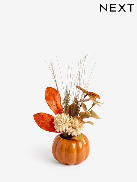Autumnal Arrangement Artificial Flowers In Ceramic Pumpkin Pot (AM5128) | R$ 135
