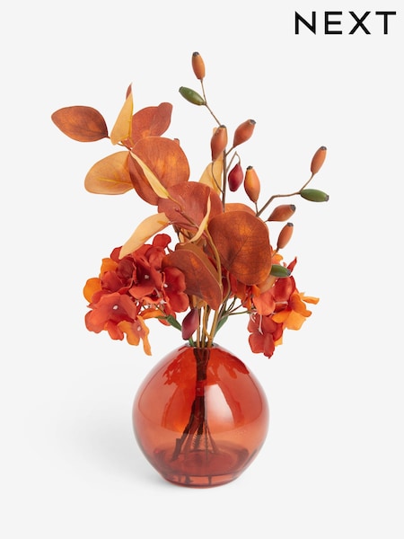 Mixed Hydrangea Arrangement Artificial Flowers In Glass Vase (AM5137) | 36 €