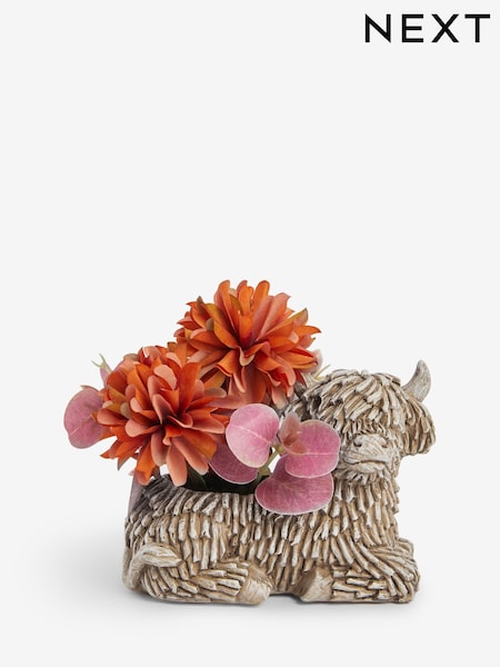 Orange Autumnal Arrangement Artificial Flowers In Hamish The Highland Cow (AM5141) | € 21