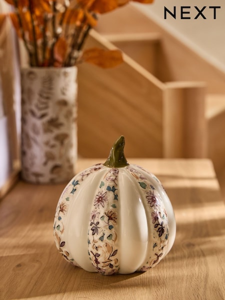Ceramic Floral Print Embossed Pumpkin Ornament (AM5159) | R$ 145