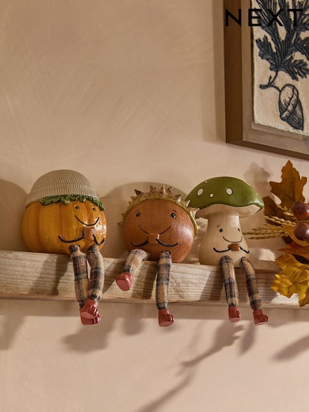 Set of 3 Orange/Brown/Green Dangly Leg Friends Autumnal Ornaments (AM5166) | Mex$755