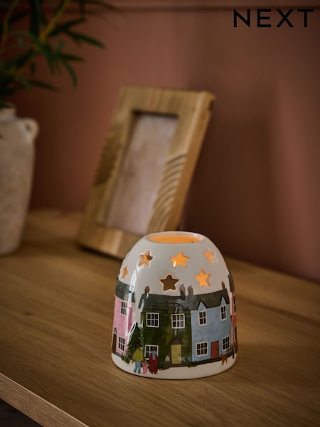 White Ceramic House Scene Tea Light Holder (AM5168) | R$ 100