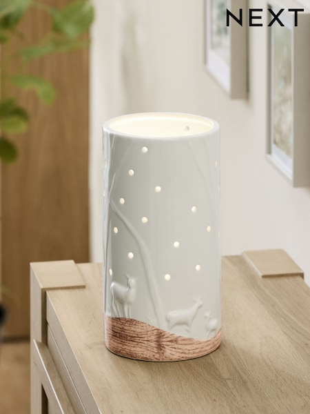 White Ceramic Woodland Scene Hurricane Candle Holder (AM5171) | €27