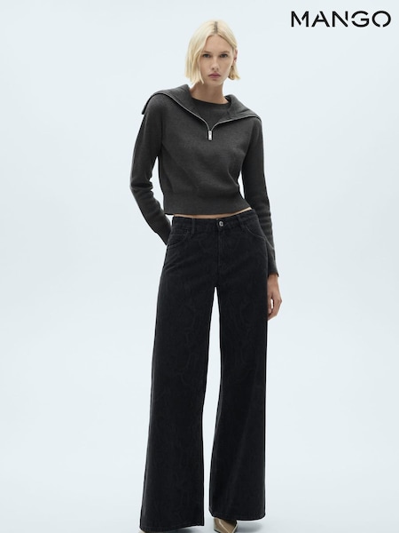 Mango Black Snake Print Wide Leg Jeans (AM5194) | €27
