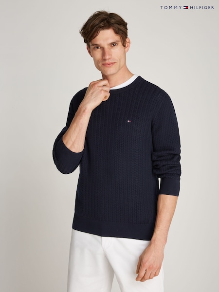 Синій - Tommy Hilfiger 100% Cotton Herringbone круглий віріз джемпера (AM5242) | 6 609 грн