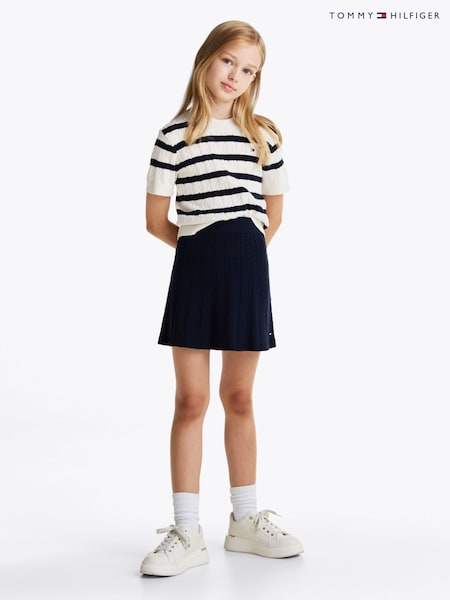 Синій - Tommy Hilfiger у смужку Mini Cable з коротким рукавом джемпера (AM5244) | 2 704 грн