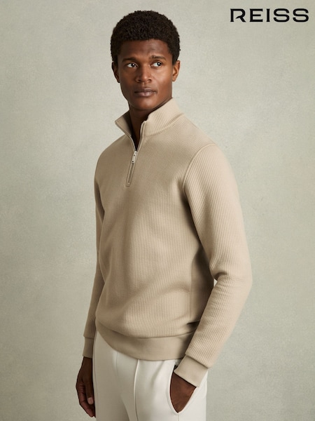 Reiss Taupe Ashby Half-Zip Funnel-Neck Jumper (AM5302) | €167