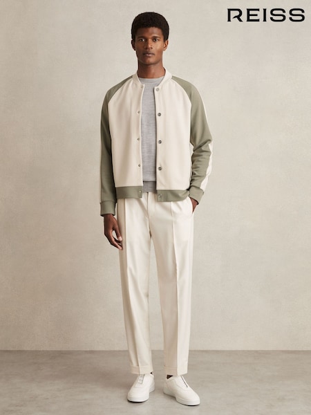 Reiss Off White/Sage Pelham Interlock Colour-Block Bomber Jacket (AM5306) | €198