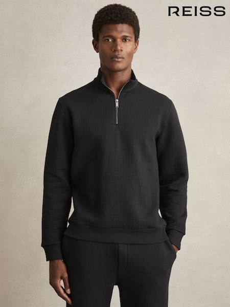 Reiss Washed Black Ashby Half-Zip Funnel-Neck Jumper (AM5307) | €145