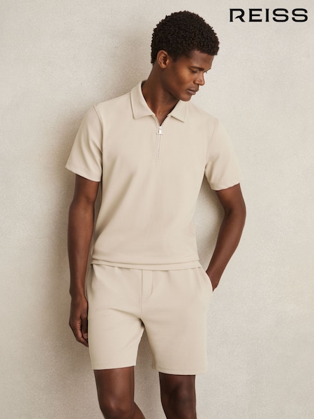 Reiss Stone Albany Textured Half-Zip Polo Shirt (AM5311) | 500 QAR
