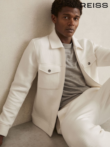 Reiss White Bowen Jersey Ribbed Zip Overshirt (AM5312) | €215