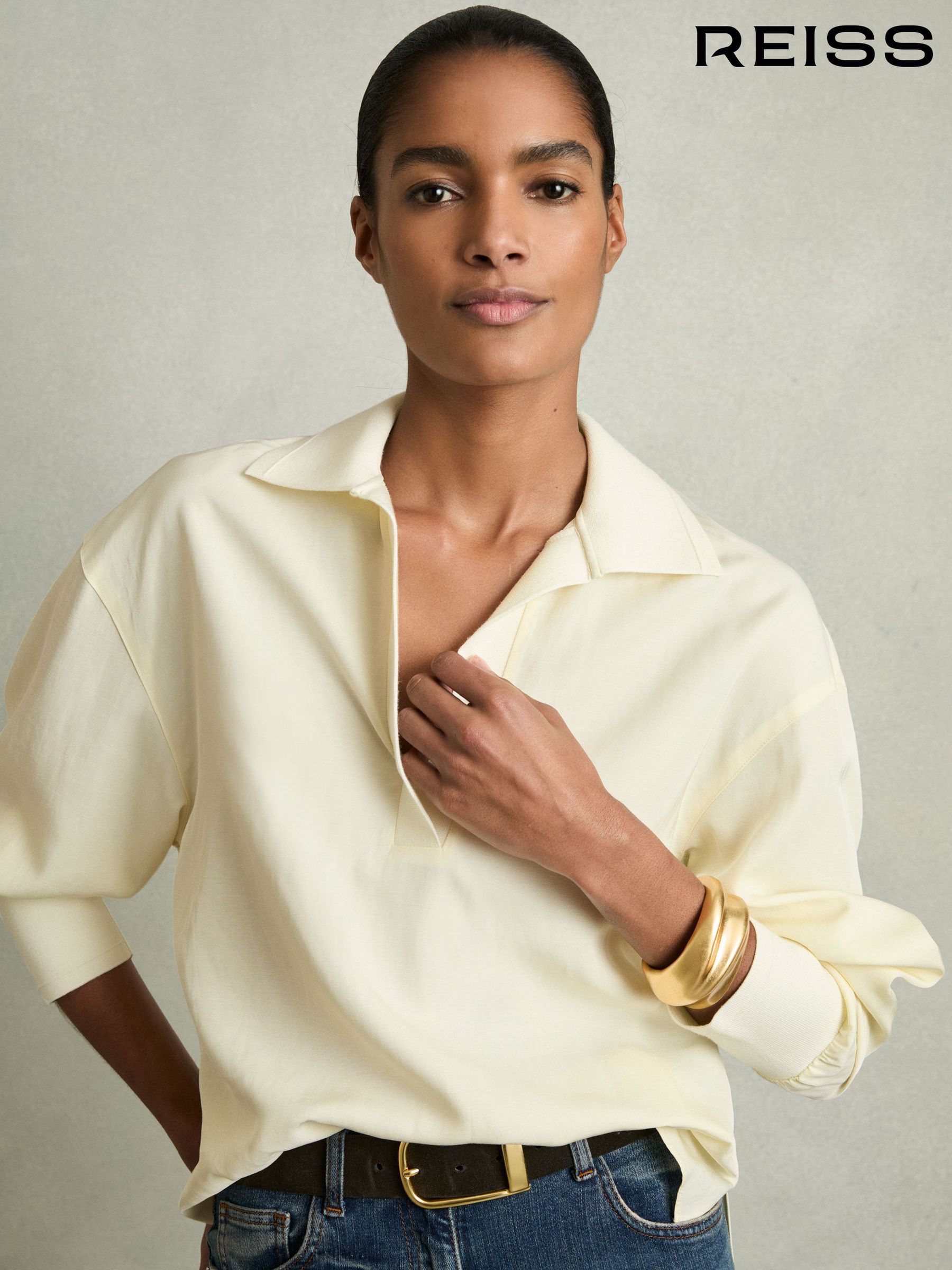 pale yellow long sleeve top