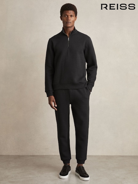 Reiss Washed Black Bow Cotton-Blend Ribbed Drawstring Joggers (AM5317) | €149
