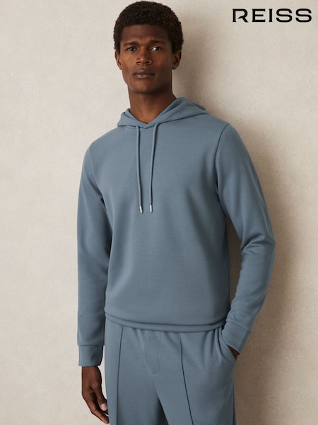 Reiss Airforce Blue Fabien Interlock Jersey Drawstring Hoodie (AM5319) | €170