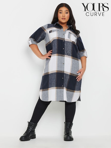 Yours Curve Check 100% Cotton Maxi Shirt (AM5370) | 231 LEI