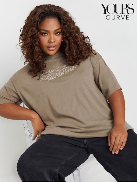 Yours Curve Oversized Acid Wash Fifth Avenue 100% Cotton T-Shirt (AM5380) | €32