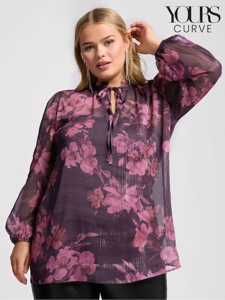 Yours Curve Purple Floral Print Metallic Blouse (AM5392) | 2,343 UAH