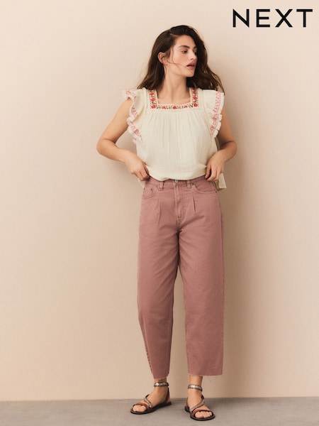 Малиновый - Crop Barrel Leg Jeans (AM5401) | €36