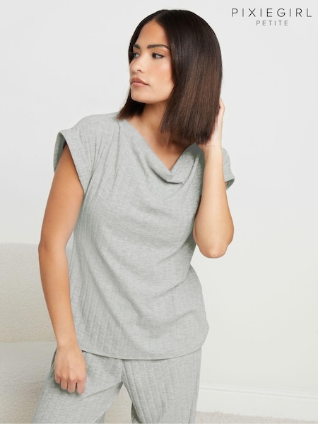 PixieGirl Petite Cowl Neck Ribbed Top (AM5416) | ‏156‏₪