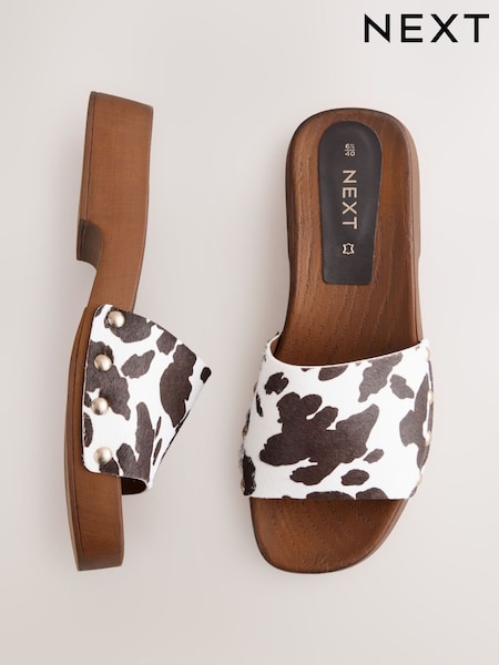 Animal Cuir de vache Imprimé - Open Toe Studded Clog Mule Sandals (AM5421) | 63 €