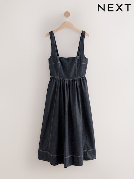 Rinse Corset Fit and Flare Square Neck Tencel Denim Dress (AM5426) | €75