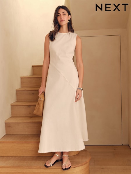 בז' - Sleeveless Denim Maxi Dress (AM5427) | ‏160‏₪