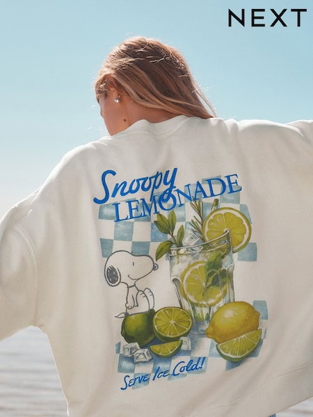 Ecru Official Snoopy Licence Summer Lemonade Back Graphic Print Supersoft Crew Neck Sweatshirt (AM5455) | R$ 295