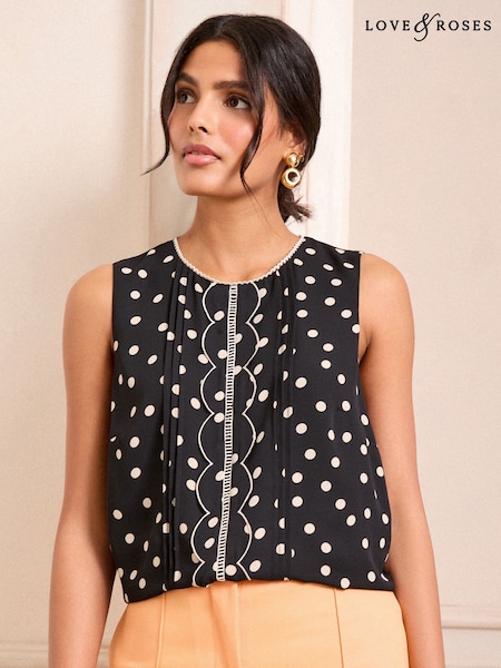 Siyah/Beyaz Nokta - Love & Roses Sleeveless Scallop Detail Shell Top (AM5475) | ₺1.663